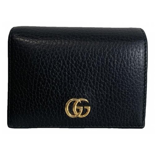 Pre-owned Gucci Marmont Leather Wallet In Black