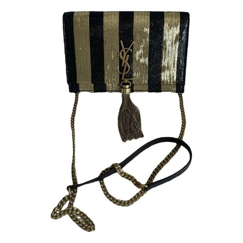 Pre-owned Saint Laurent Pompom Kate Cloth Crossbody Bag In Gold