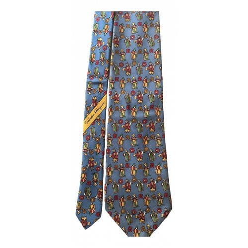 Pre-owned Ferragamo Silk Tie In Turquoise