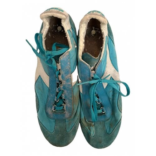 Pre-owned Diadora Leather Low Trainers In Turquoise