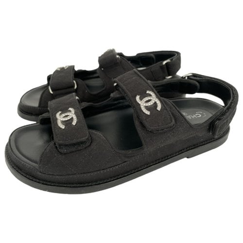 Pre-owned Chanel Dad Sandals Cloth Sandal In Black