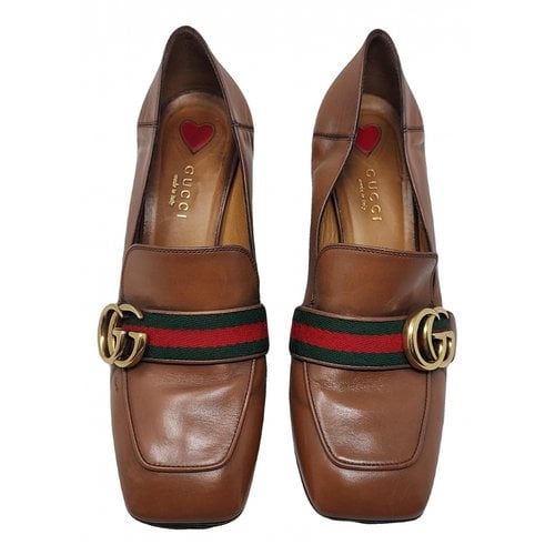Pre-owned Gucci Peyton Leather Heels In Brown