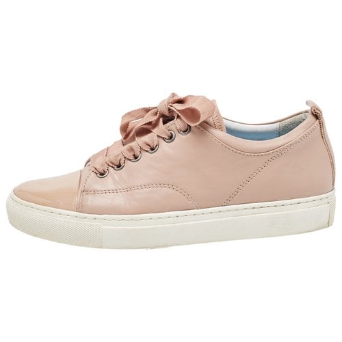 Pre-owned Lanvin Patent Leather Trainers In Beige