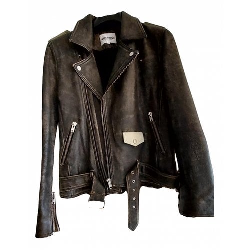 Pre-owned American Retro Leather Biker Jacket In Anthracite