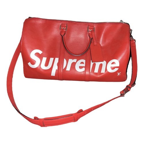 Pre-owned Louis Vuitton X Supreme Leather 48h Bag In Red