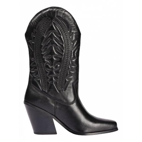 Pre-owned Gioseppo Leather Cowboy Boots In Black