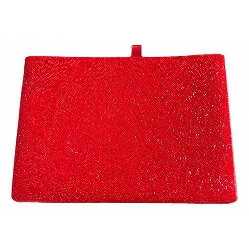 Pre-owned Swarovski Leather Clutch Bag In Red
