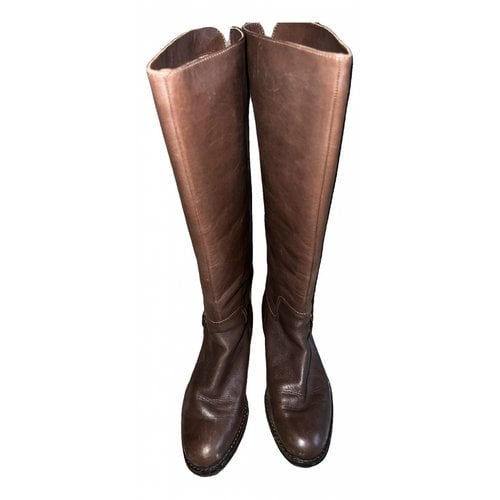 Pre-owned Coach Leather Riding Boots In Brown