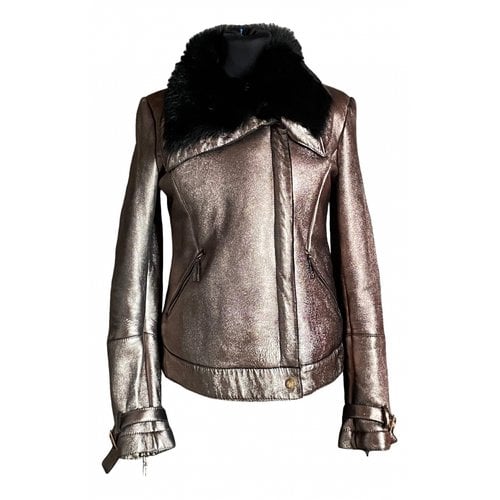 Pre-owned Roberto Cavalli Leather Biker Jacket In Silver