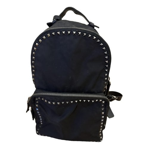 Pre-owned Valentino Garavani Rockstud Cloth Backpack In Black