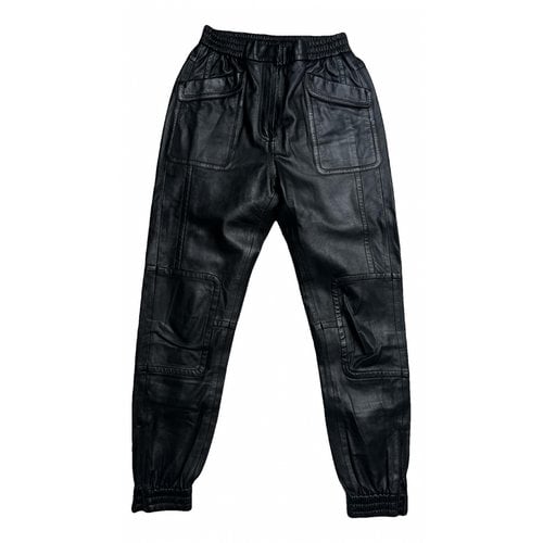Pre-owned Munthe Leather Trousers In Black