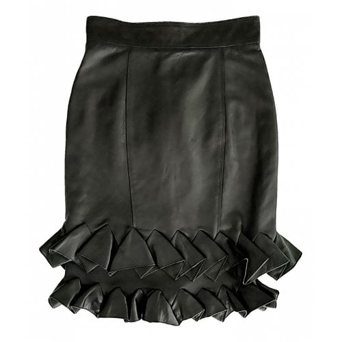 Pre-owned Versace Leather Mid-length Skirt In Black