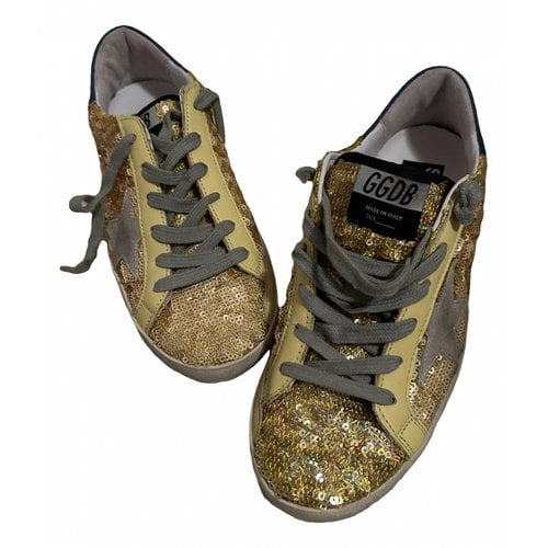 Pre-owned Golden Goose Ball Star Glitter Trainers In Gold