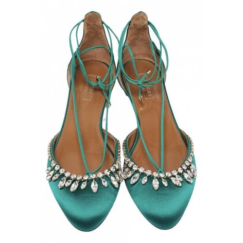Pre-owned Aquazzura Leather Flats In Green