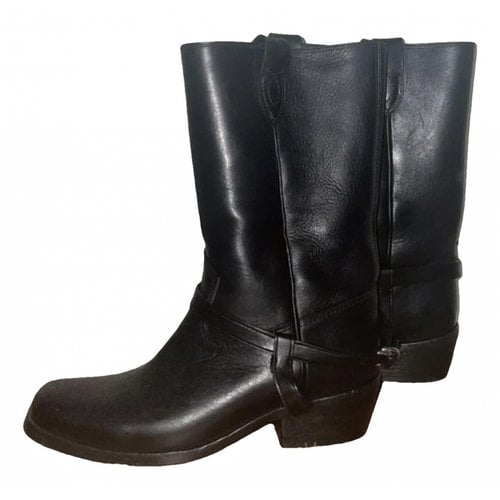 Pre-owned Polo Ralph Lauren Leather Biker Boots In Black