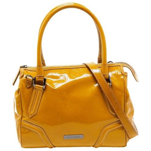 Pre-owned Burberry Patent Leather Tote In Yellow