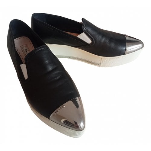 Pre-owned Miu Miu Leather Ballet Flats In Black