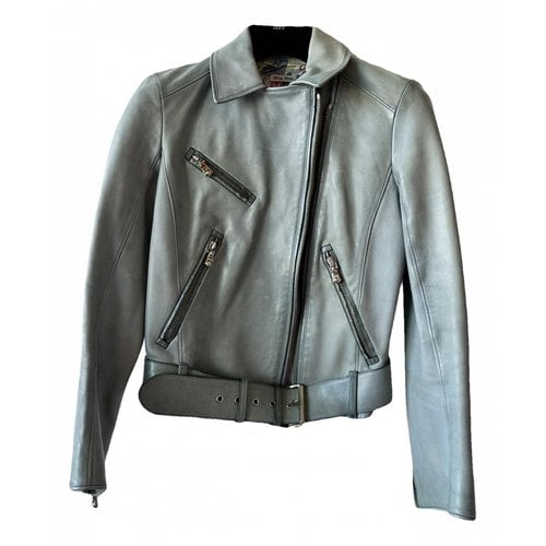 Pre-owned Miu Miu Leather Suit Jacket In Blue