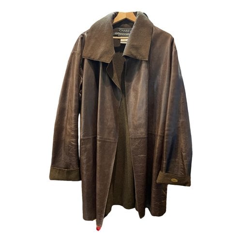 Pre-owned Chanel Leather Coat In Brown