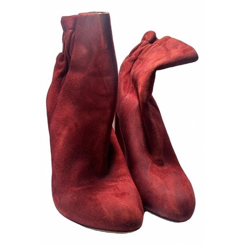 Pre-owned Dior Velvet Ankle Boots In Red