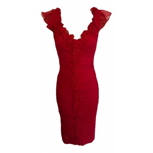 Pre-owned Tadashi Shoji Silk Mid-length Dress In Red