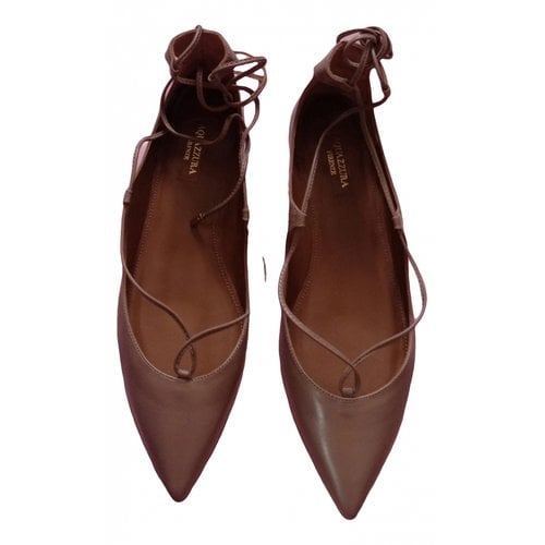 Pre-owned Aquazzura Leather Ballet Flats In Brown
