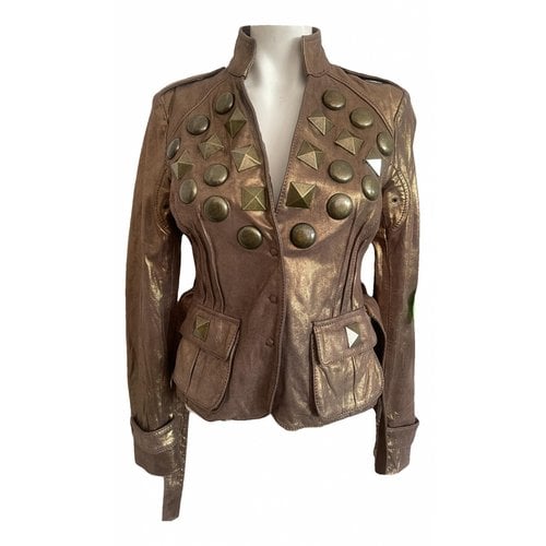 Pre-owned Roberto Cavalli Leather Short Vest In Gold