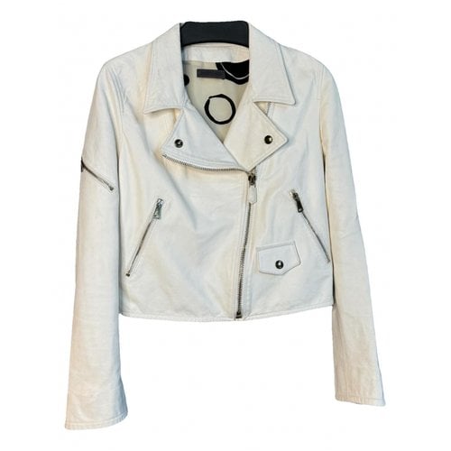 Pre-owned Simonetta Ravizza Leather Biker Jacket In White