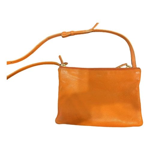 Pre-owned Celine Trio Leather Crossbody Bag In Orange
