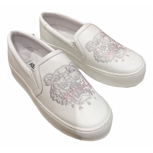 Pre-owned Kenzo Tiger Leather Flats In White