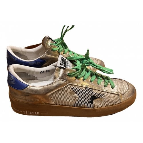 Pre-owned Golden Goose Stardan Leather Low Trainers In Silver