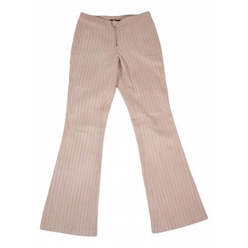 Pre-owned Gucci Leather Straight Pants In Beige