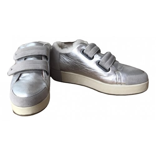 Pre-owned Hoss Intropia Leather Flats In Silver