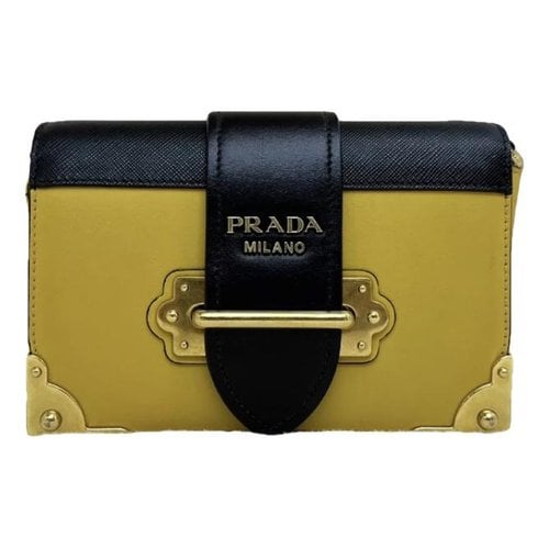 Pre-owned Prada Cahier Leather Crossbody Bag In Yellow