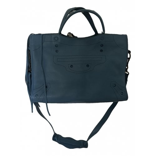 Pre-owned Balenciaga Blackout Leather Handbag In Blue