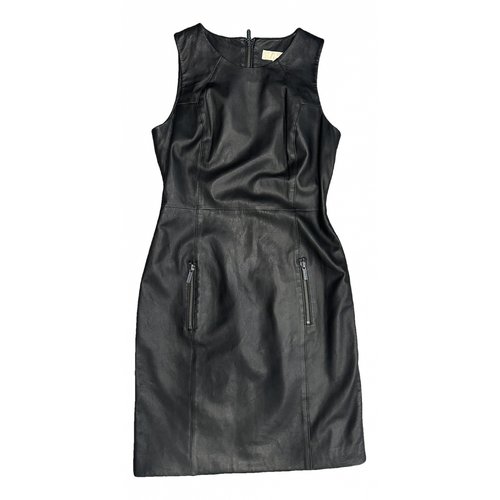 Pre-owned Michael Kors Leather Mid-length Dress In Black