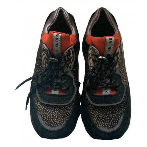 Pre-owned Bronx Faux Fur Trainers In Black