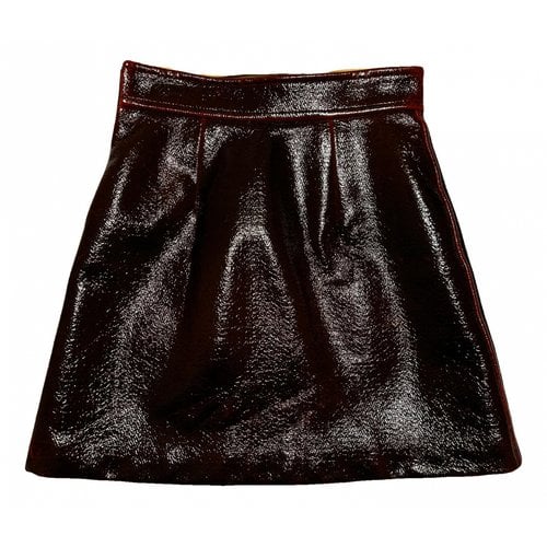 Pre-owned Miu Miu Leather Mini Skirt In Burgundy