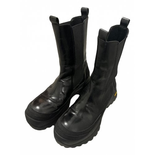 Pre-owned Low Classic Leather Western Boots In Black