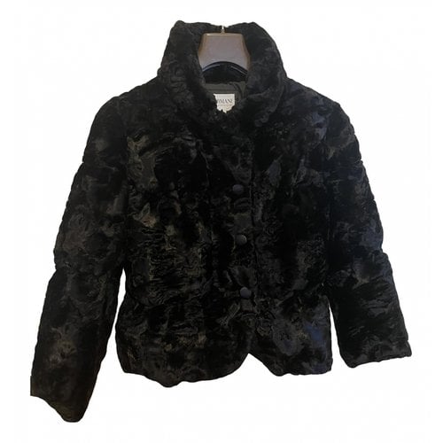 Pre-owned Armani Collezioni Faux Fur Short Vest In Black