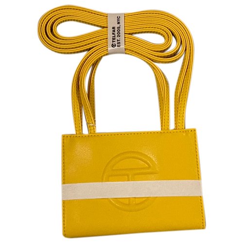 Pre-owned Telfar Small Shopping Bag Leather Tote In Yellow