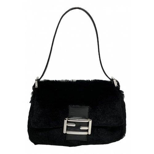 Pre-owned Fendi Baguette Faux Fur Mini Bag In Black