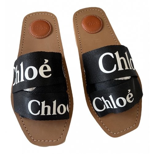 Pre-owned Chloé Woody Cloth Mules In Black