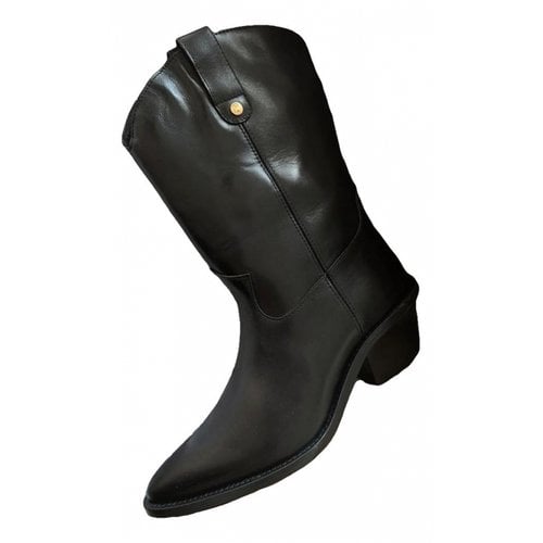 Pre-owned Fabienne Chapot Leather Western Boots In Black