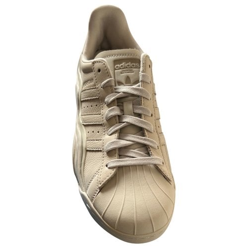 Pre-owned Adidas Originals Superstar Leather Trainers In Beige