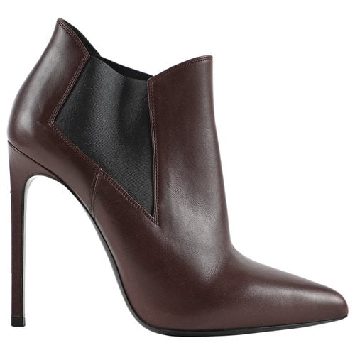Pre-owned Saint Laurent Leather Ankle Boots In Burgundy