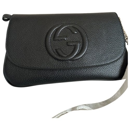 Pre-owned Gucci Soho Long Flap Leather Crossbody Bag In Black