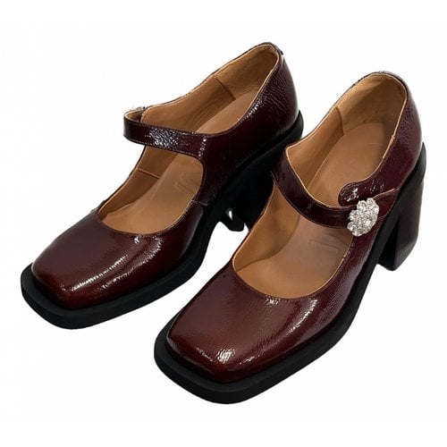 Pre-owned Ganni Patent Leather Ballet Flats In Burgundy