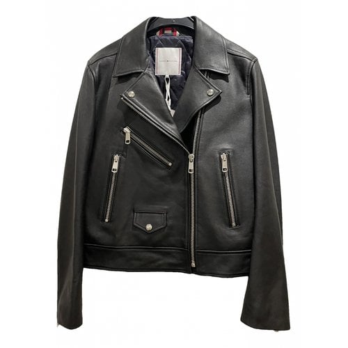 Pre-owned Tommy Hilfiger Leather Biker Jacket In Black
