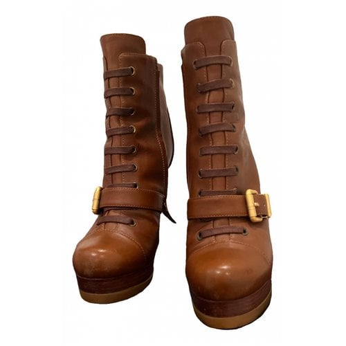Pre-owned Fendi Leather Boots In Camel
